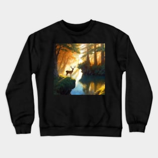 Deer at Dawn in a Boreal Forest Crewneck Sweatshirt